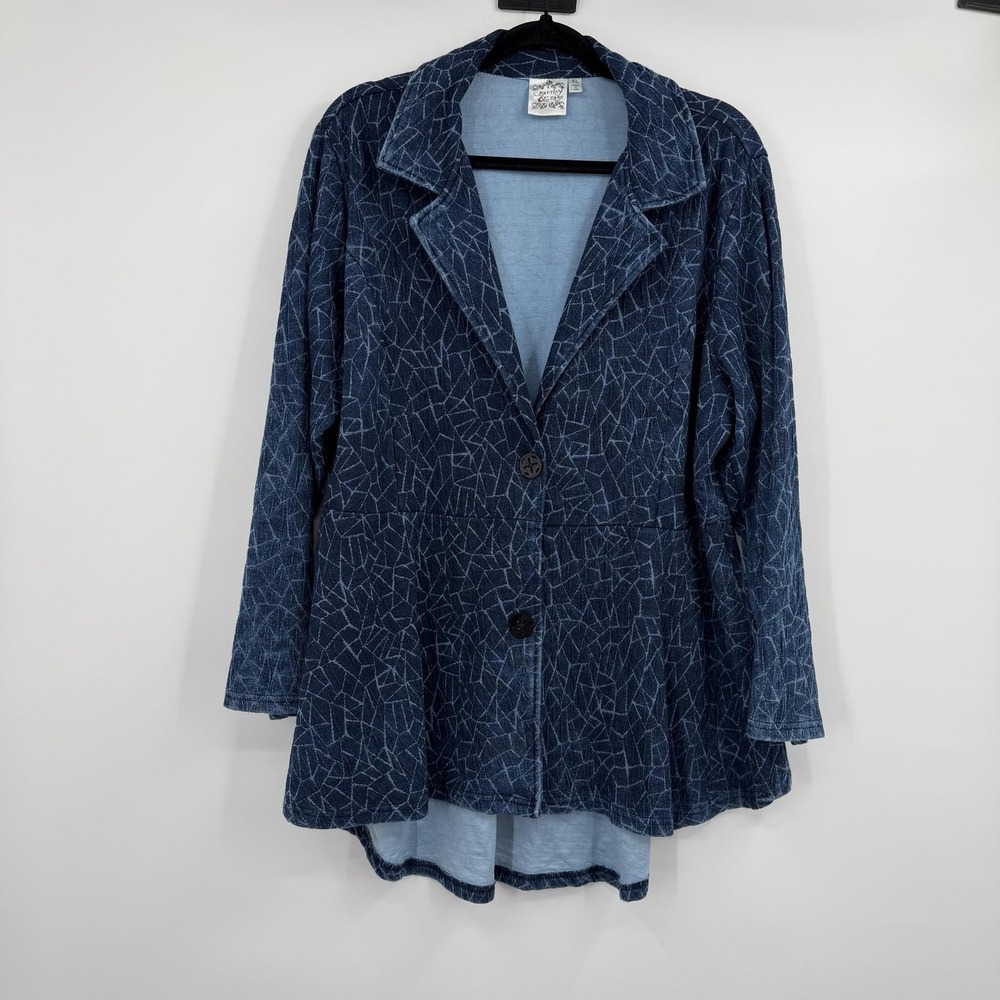 Parsley & Sage Coatigan Womens XL Blue Geometric Midlength Collared Pockets